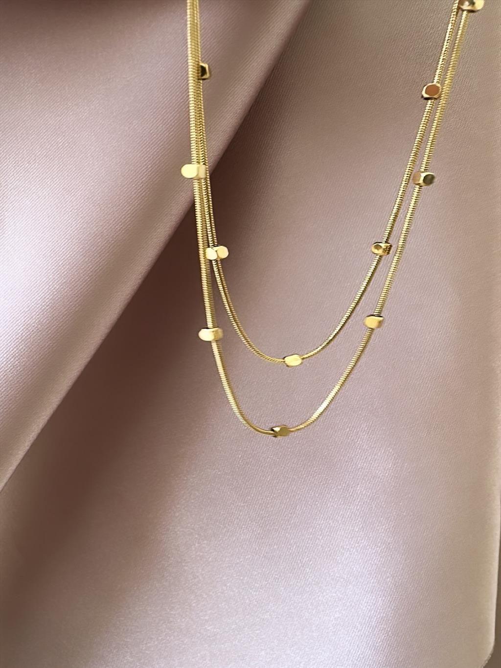 ÇELİK 2'li Kare Küp Gold Kolye