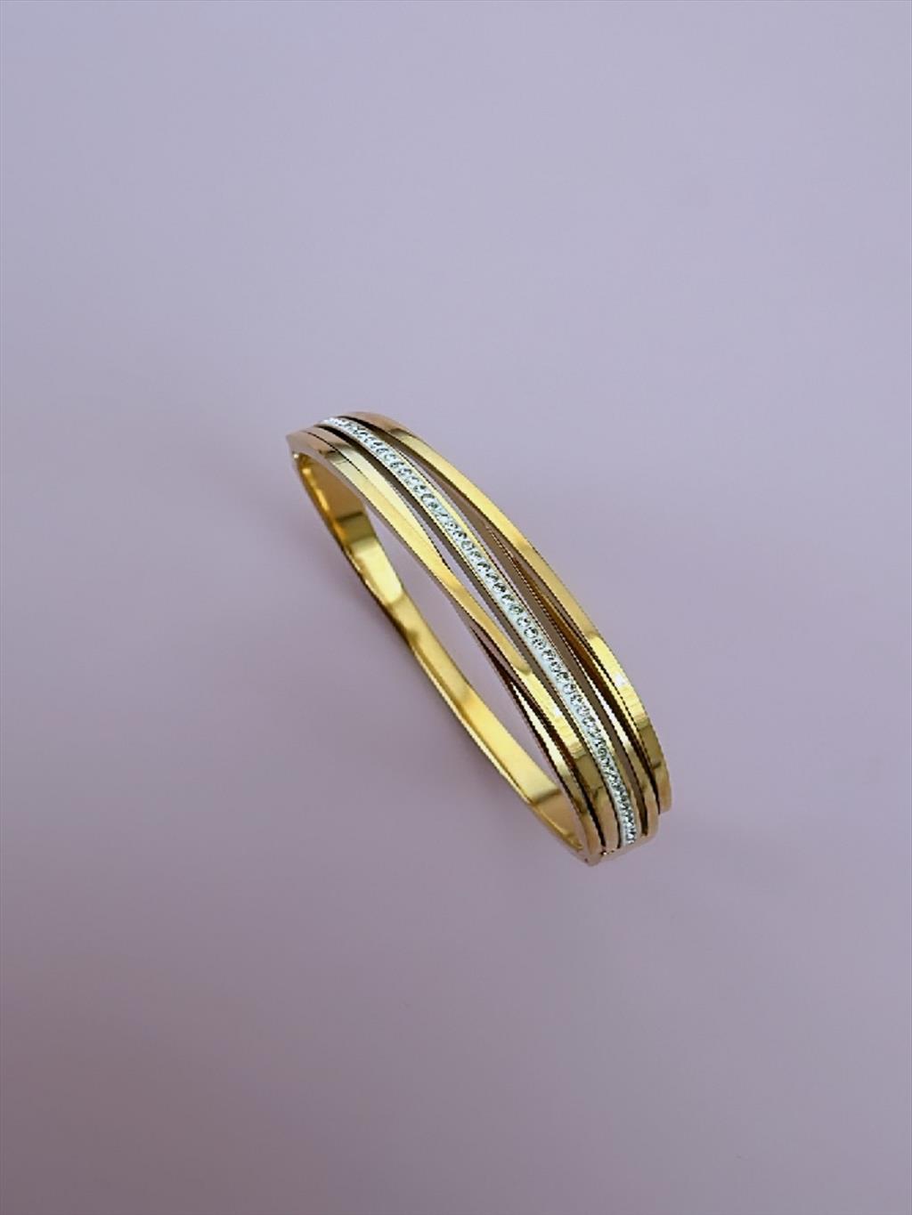 ÇELİK Zirkon Taş Geçmeli Gold Kelepçe (Çap: 6 cm)