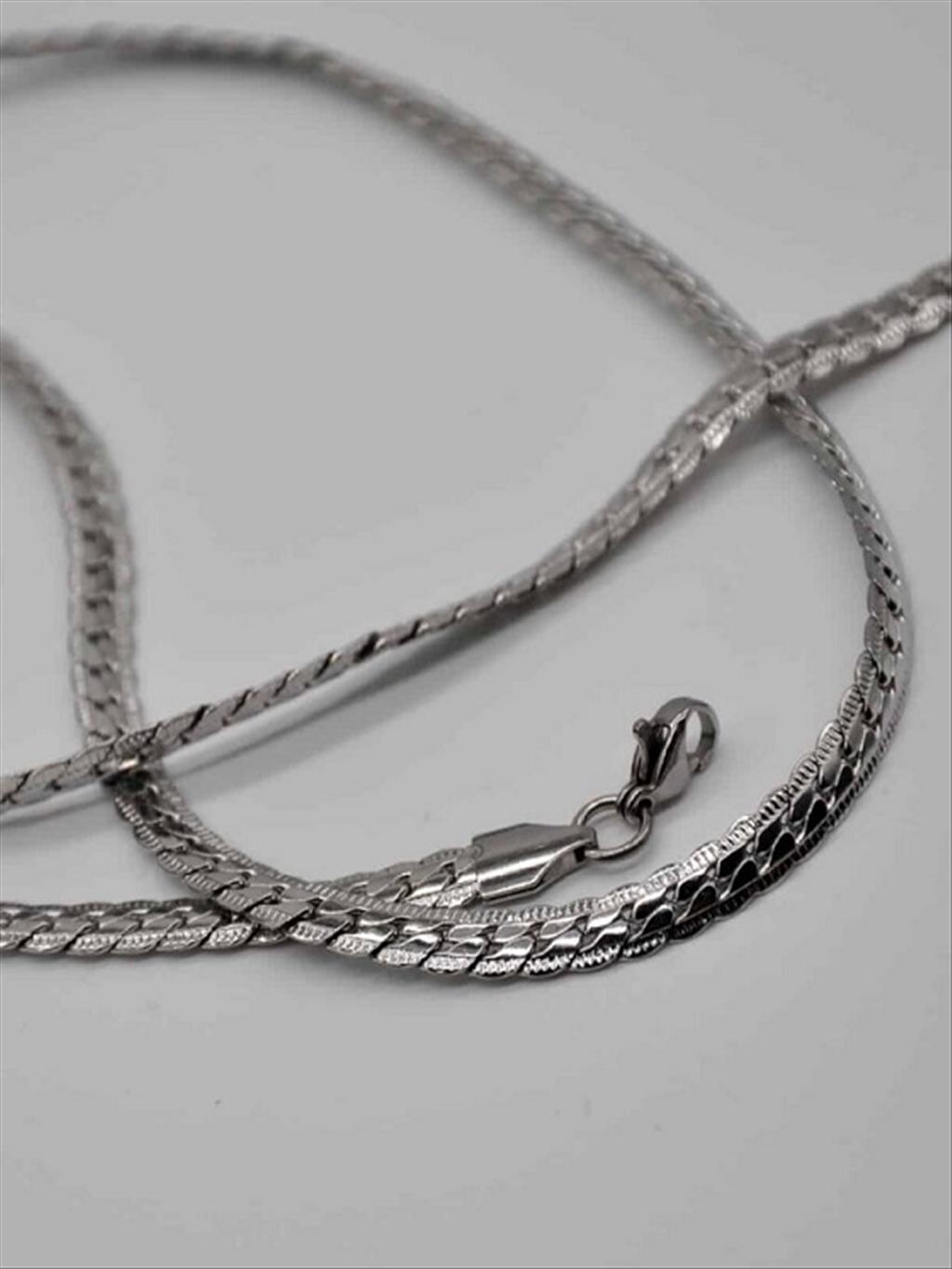ÇELİK Ara Boy Örgü Silver Kolye(45-50cm)+i