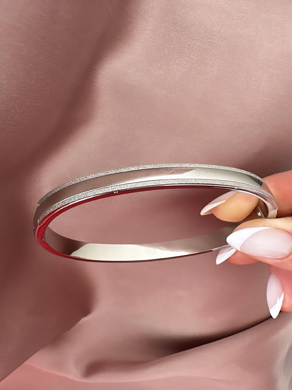 ÇELİK Çift Sim Düz Silver Kelepçe Bileklik (Çap: 6cm-Çevresi: 19cm)