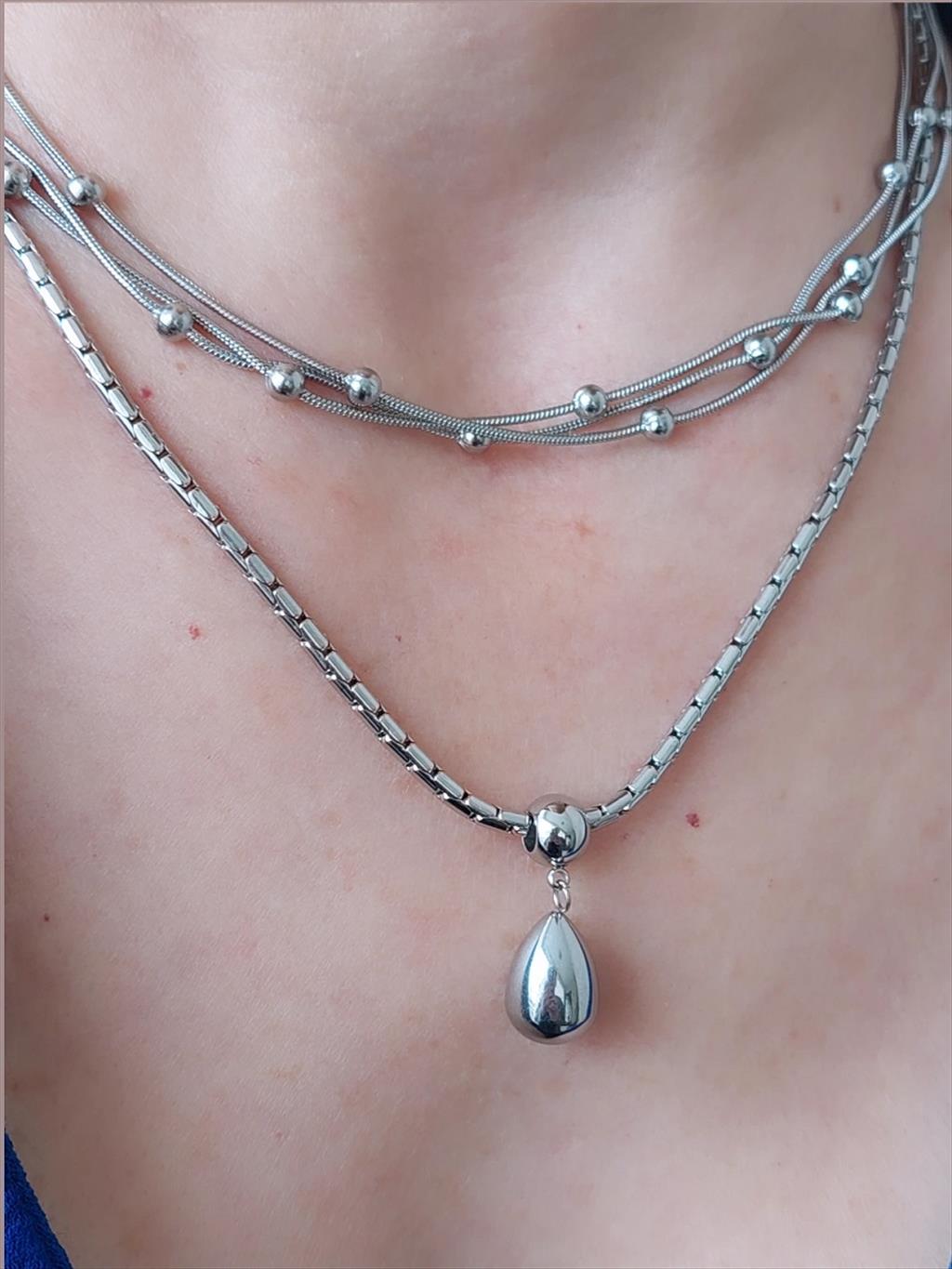 ÇELİK Oval Topçuk Silver Kolye(Boy: 45-50cm)+i
