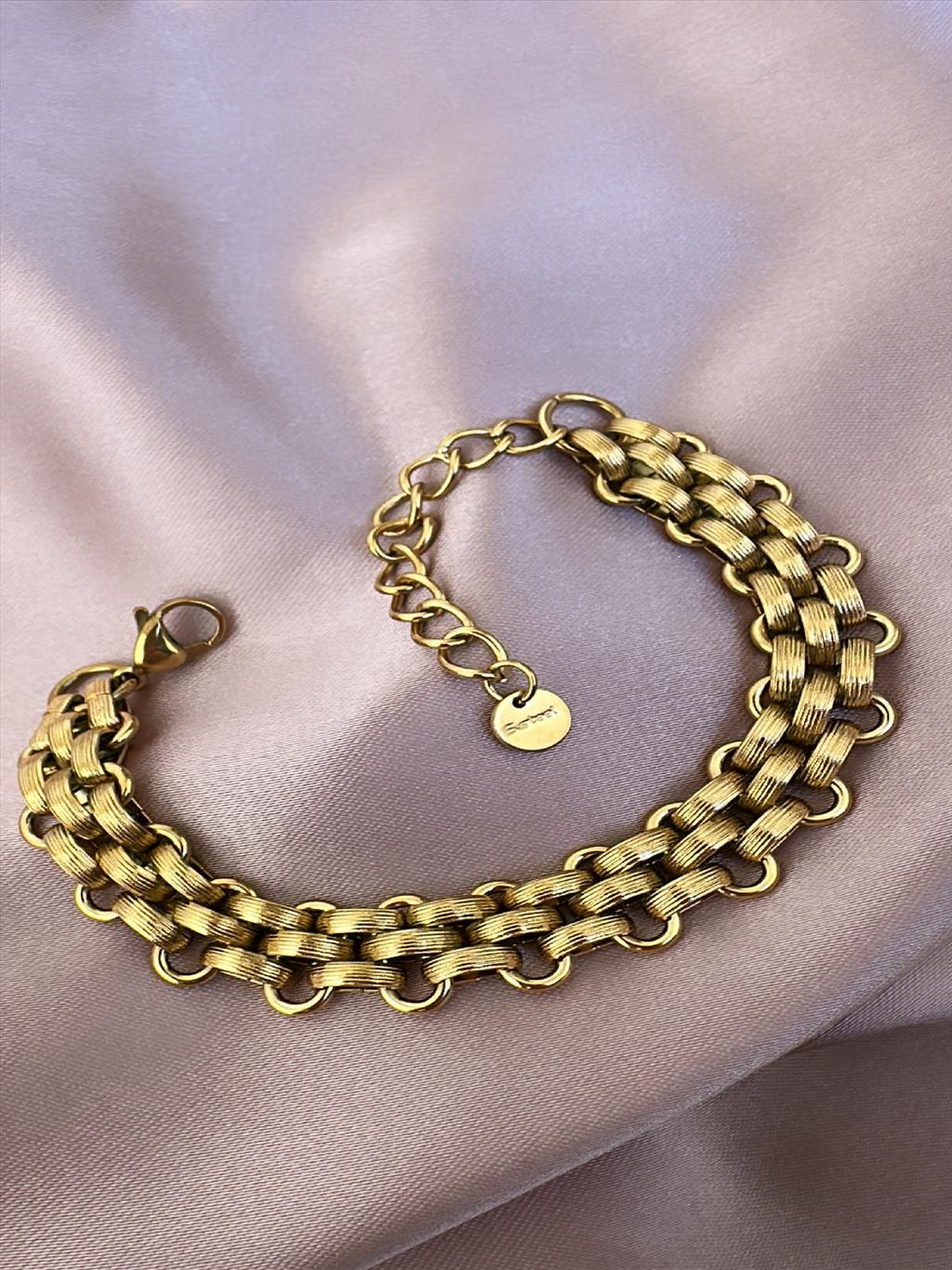 ÇELİK Kalın Halka Geçmeli Gold Bileklik (18-23cm)