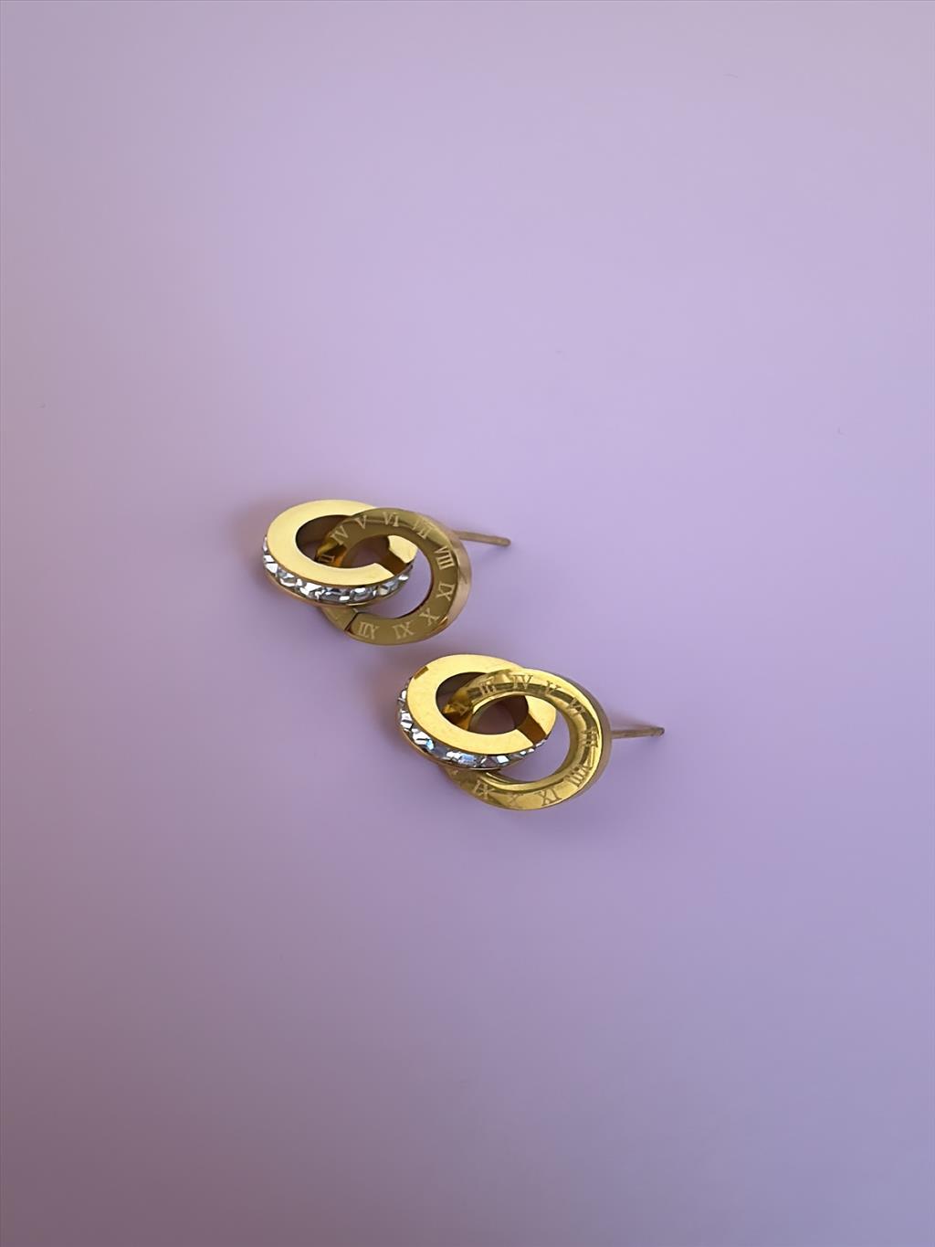 ÇELİK İçiçe Geçmeli Halka Gold Küpe+i