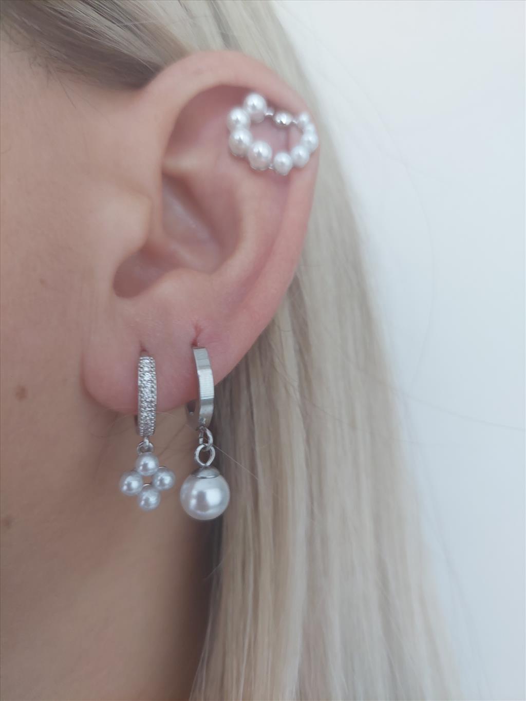ÇELİK Sallantılı Top İnci Silver Küpe+i