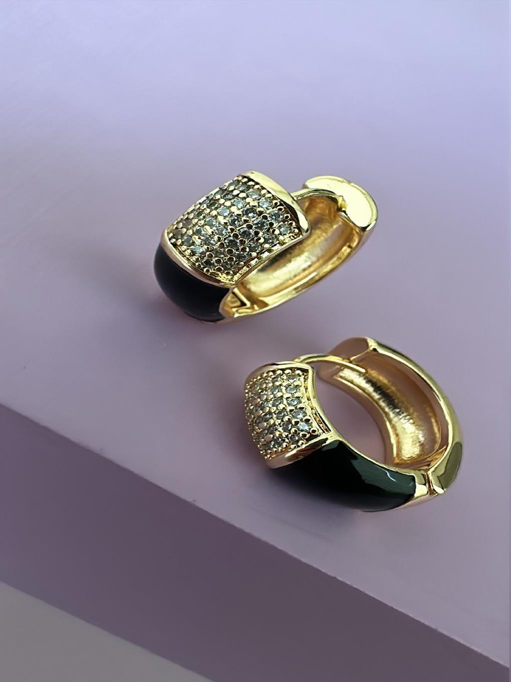 RODYUM Zirkon Siyah Gold Küpe