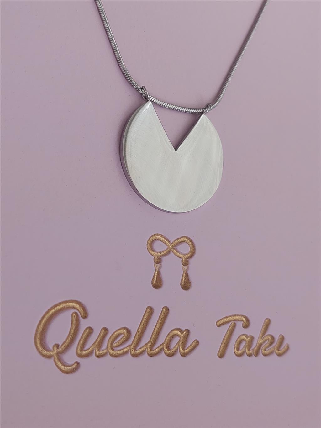 ÇELİK Uzun Kesik Daire Silver Kolye(Uzunluk 60-65 cm)+i