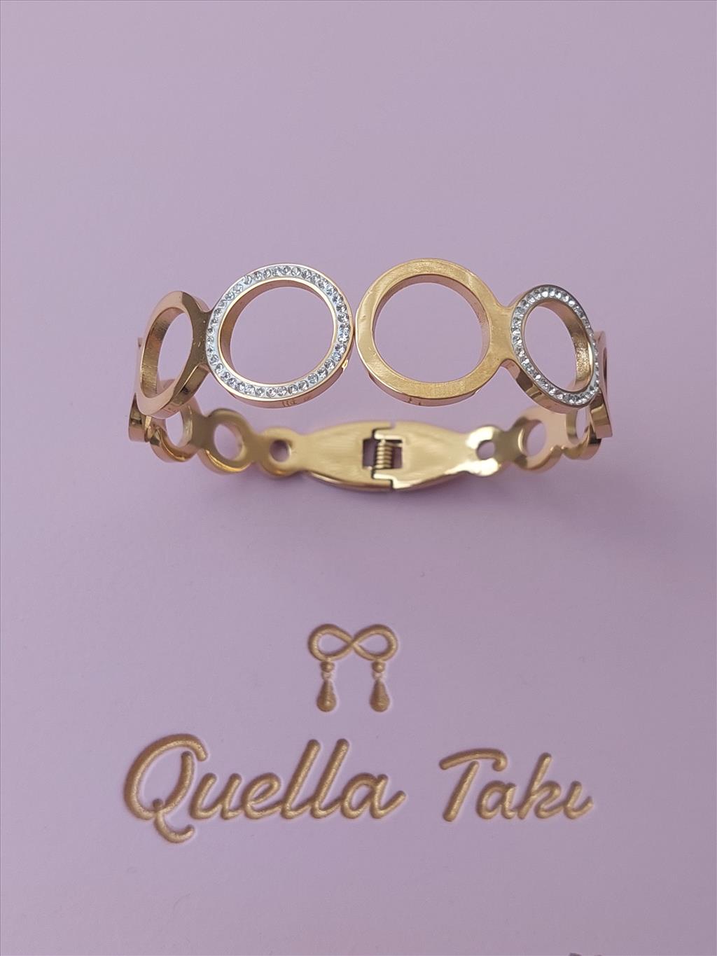 ÇELİK Zirkon Halkalı Gold Kelepçe Bileklik