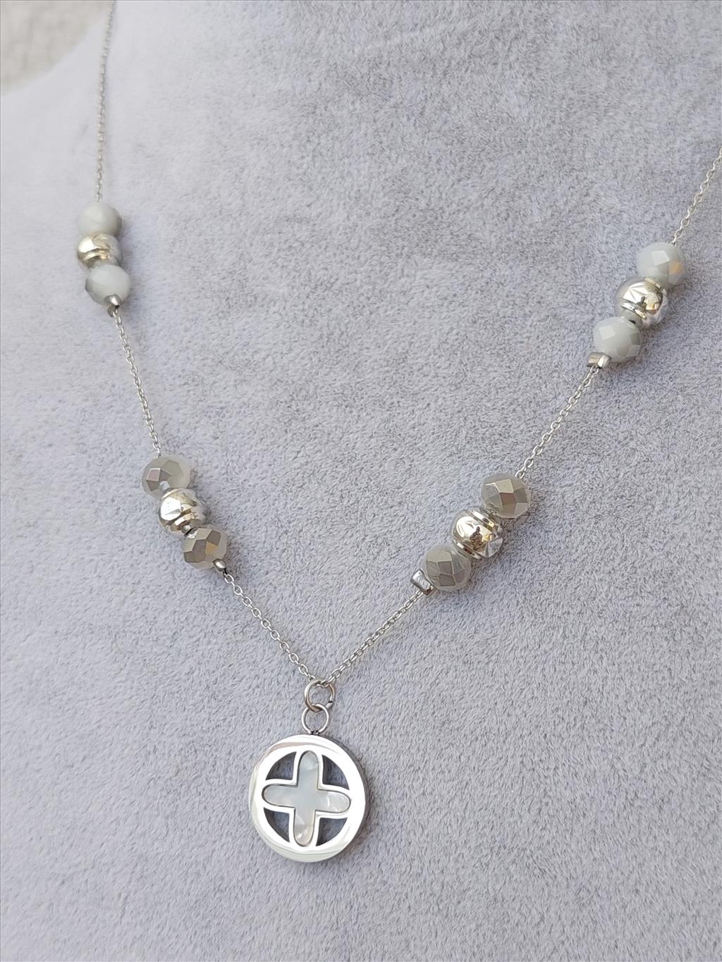 ÇELİK Boncuk Artı PLaka Silver Kolye